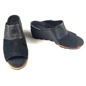 Sorel Joanie Suede Leather Perforated Wedge Slip-on Open Toe Sandals Size 9